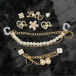 Double chain with pearl gold love charms for crocs